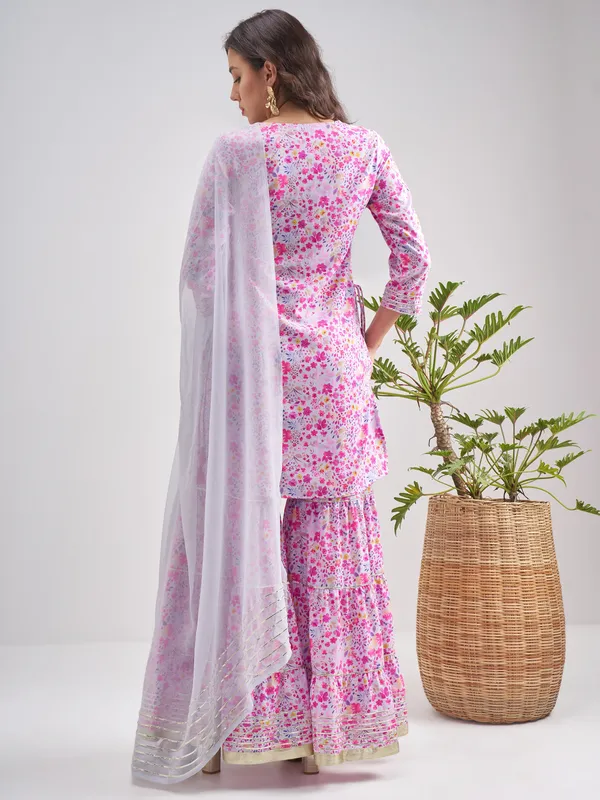 Vishudh Women Multi Printed Kurta With Sharara And Dupatta