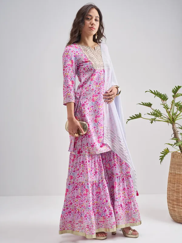 Vishudh Women Multi Printed Kurta With Sharara And Dupatta