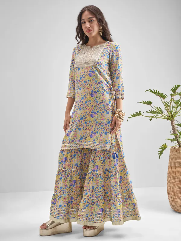Vishudh Women Multi Printed Kurta With Sharara And Dupatta