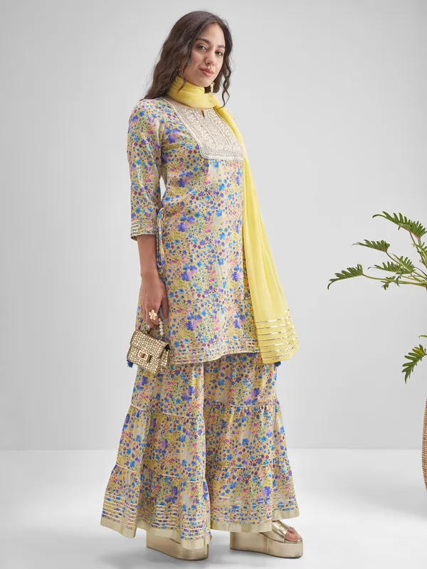 Vishudh Women Multi Printed Kurta With Sharara And Dupatta
