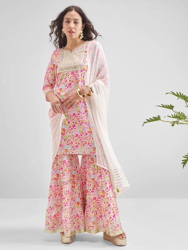 Vishudh Women Multi Printed Kurta With Sharara And Dupatta