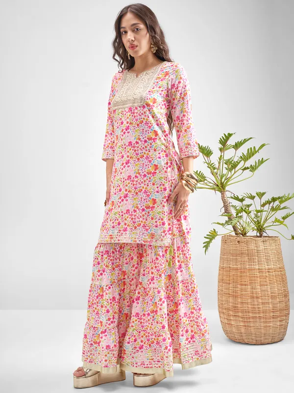 Vishudh Women Multi Printed Kurta With Sharara And Dupatta