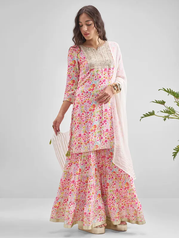 Vishudh Women Multi Printed Kurta With Sharara And Dupatta
