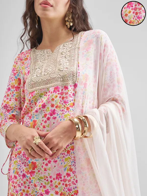Vishudh Women Multi Printed Kurta With Sharara And Dupatta
