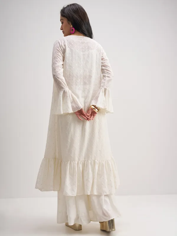 Vishudh Women Off White Top With Palazzo And Shrug Co-Ords
