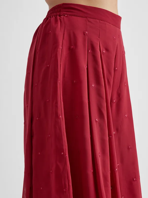 Vishudh Women Red Top With Palazzo And Shrug Co-Ords