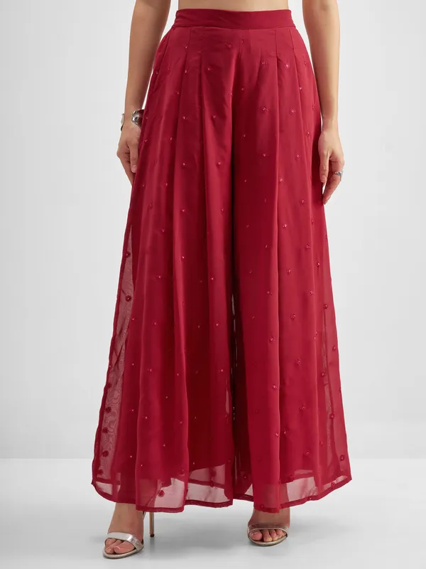 Vishudh Women Red Top With Palazzo And Shrug Co-Ords