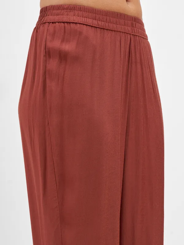 Vishudh Women Rust Embroidered Kurta And Trouser With Dupatta