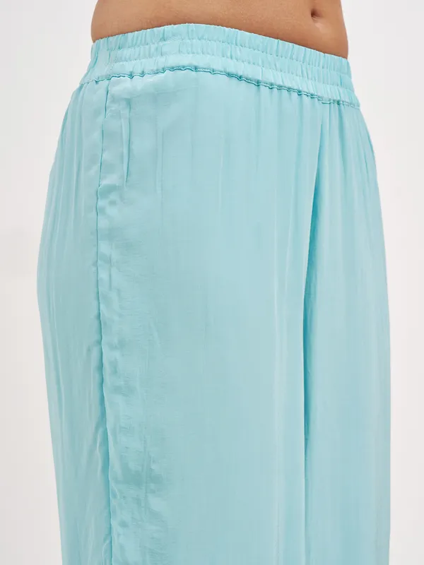 Vishudh Women Teal Embroidered Kurta And Palazzo With Dupatta