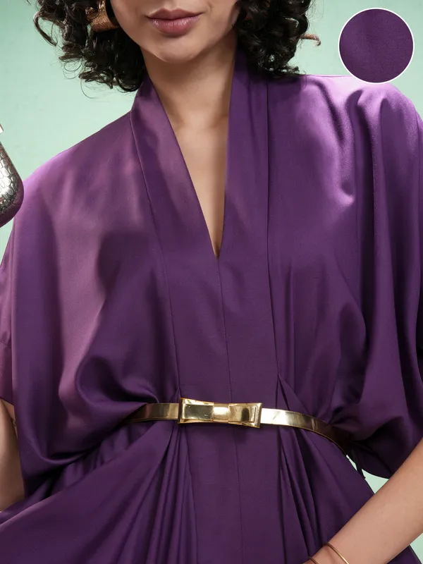 Vishudh Women Purple Solid Kaftan Dress