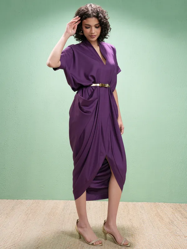 Vishudh Women Purple Solid Kaftan Dress