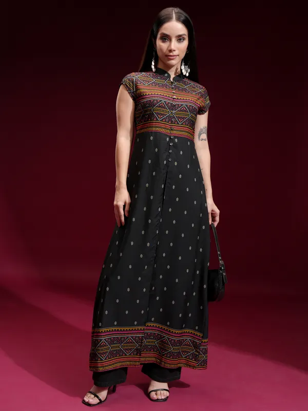  Vishudh Women Black Printed A-Line Kurtas