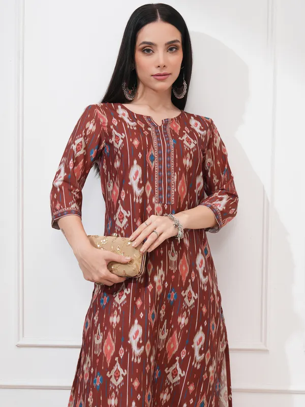 Vishudh Women Brown Printed Straight Kurta