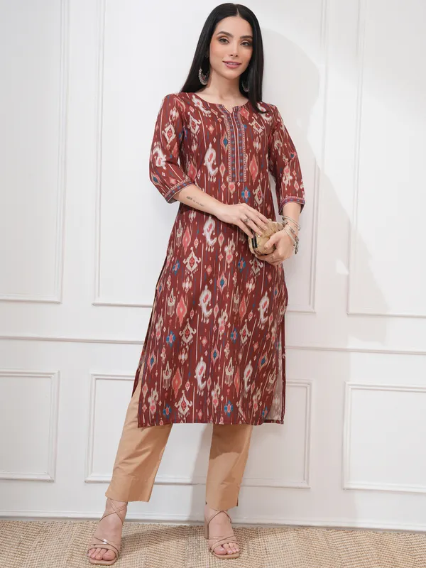 Vishudh Women Brown Printed Straight Kurta