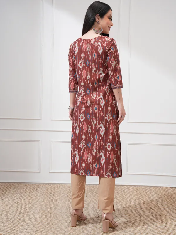 Vishudh Women Brown Printed Straight Kurta