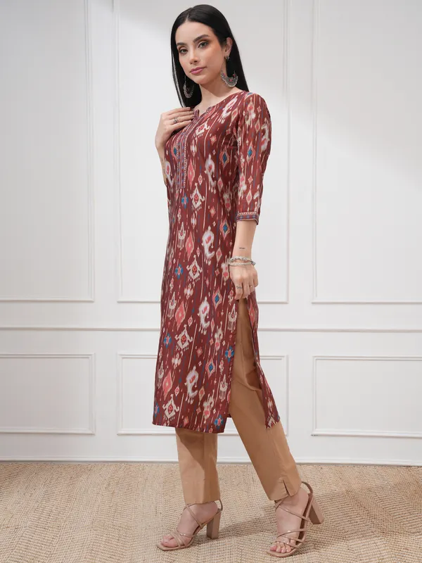 Vishudh Women Brown Printed Straight Kurta