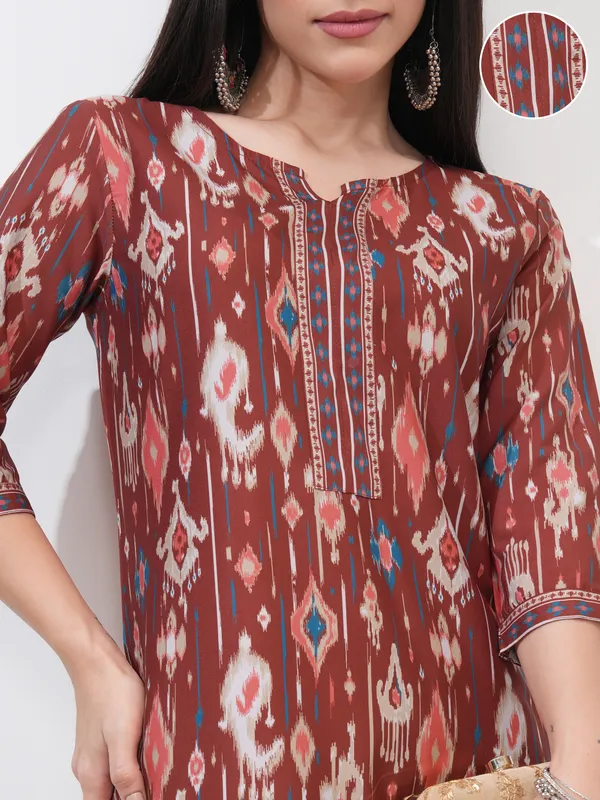 Vishudh Women Brown Printed Straight Kurta
