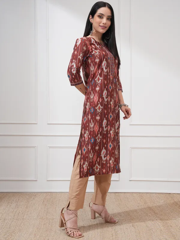 Vishudh Women Brown Printed Straight Kurta