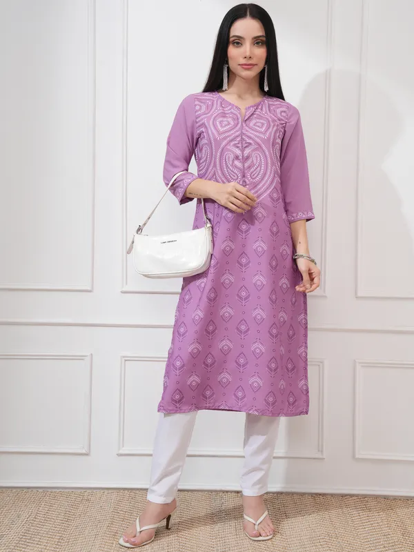  Vishudh Women Purple Printed Straight Kurtas