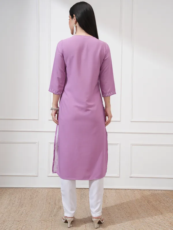  Vishudh Women Purple Printed Straight Kurtas