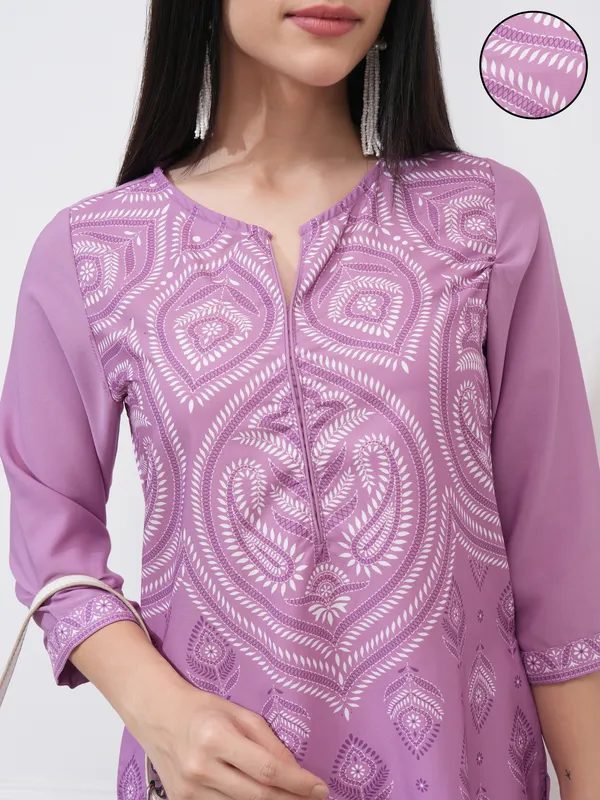  Vishudh Women Purple Printed Straight Kurtas