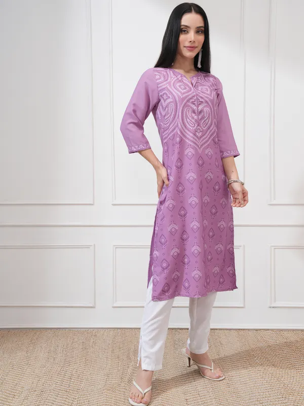  Vishudh Women Purple Printed Straight Kurtas