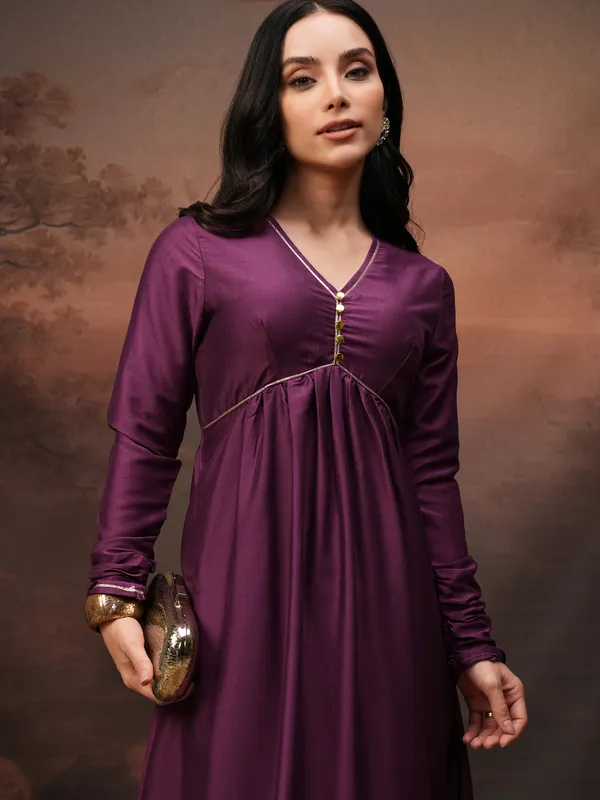 Vishudh Women Purple Solid A-Line Kurta