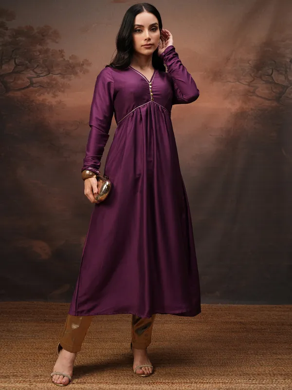 Vishudh Women Purple Solid A-Line Kurta