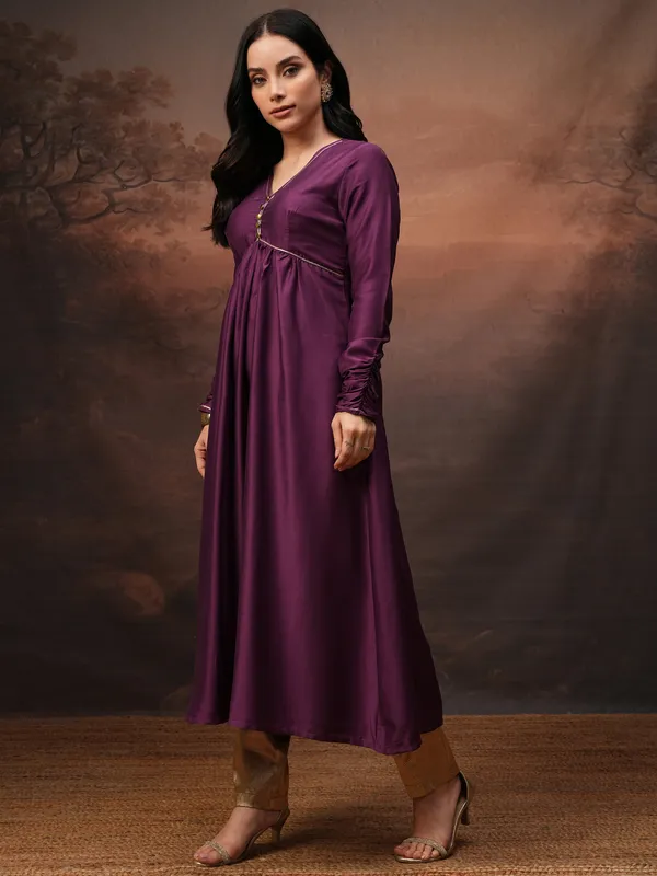 Vishudh Women Purple Solid A-Line Kurta