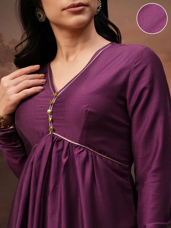 Vishudh Women Purple Solid A-Line Kurta