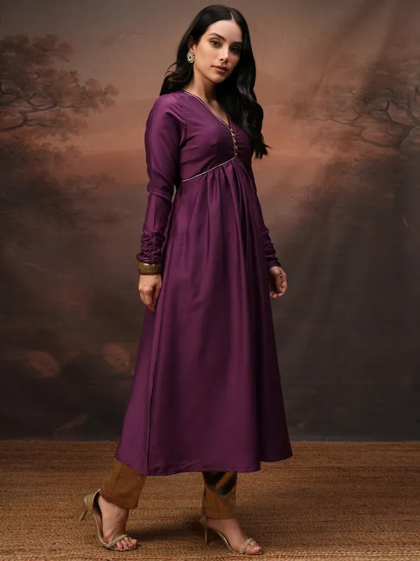 Vishudh Women Purple Solid A-Line Kurta