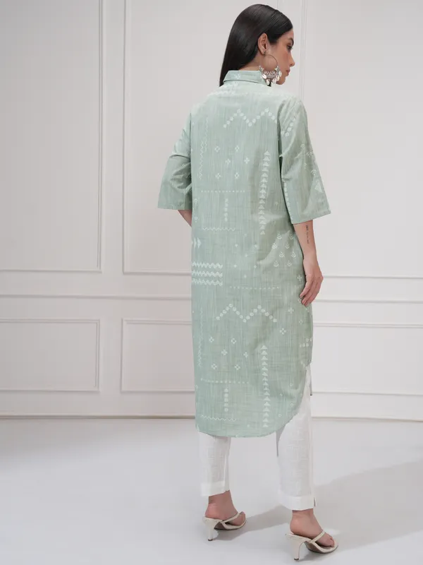 Vishudh Women Green Printed Straight Kurta
