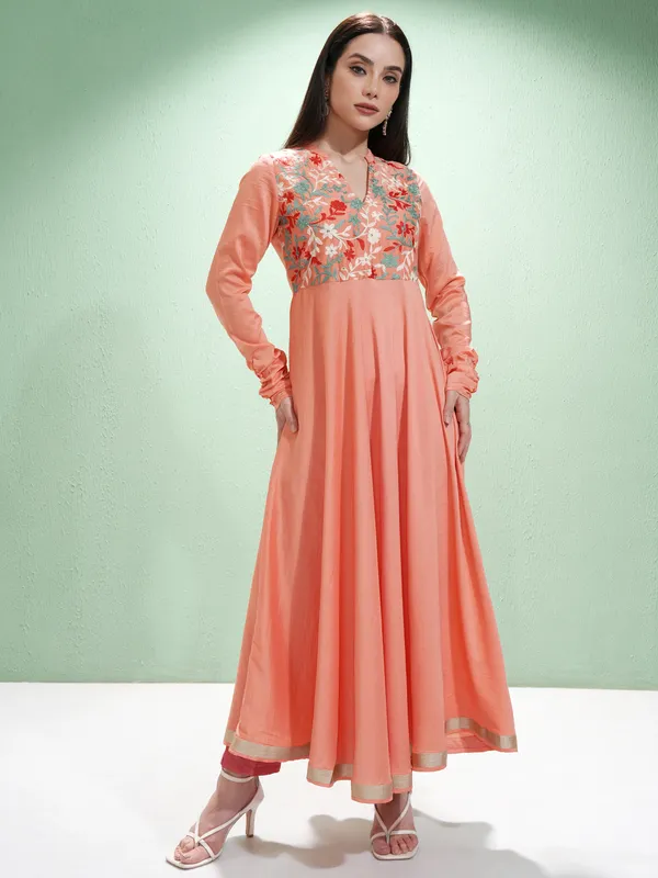 Vishudh Women Coral Embroidered A-Line Kurta