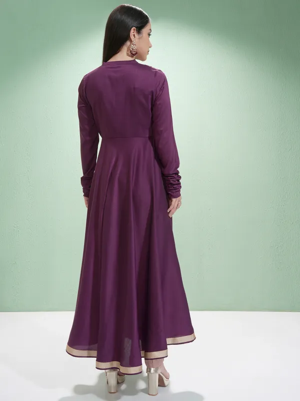 Vishudh Women Purple Embroidered A-Line Kurta
