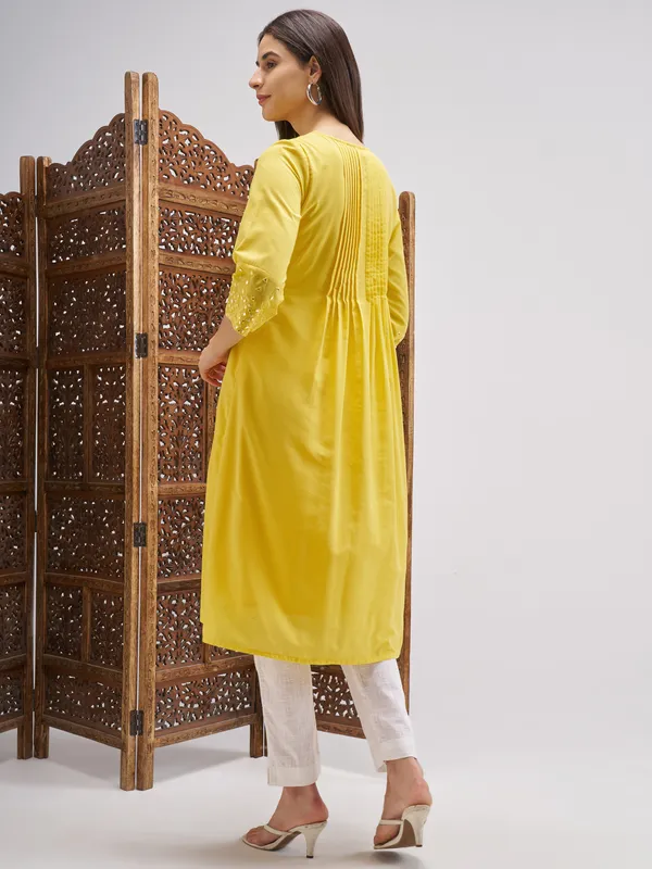 Vishudh Women Yellow Embroidered A-Line Kurta