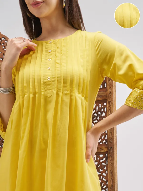 Vishudh Women Yellow Embroidered A-Line Kurta