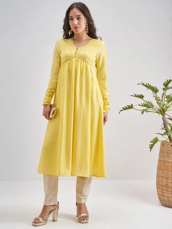 Vishudh Women Yellow Solid Anarkali Kurta