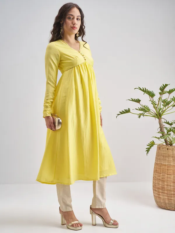 Vishudh Women Yellow Solid Anarkali Kurta