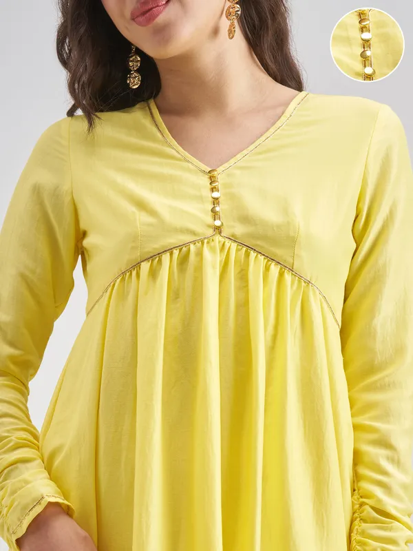 Vishudh Women Yellow Solid Anarkali Kurta