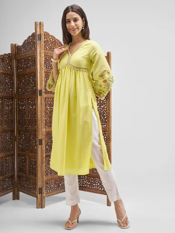 Vishudh Women Yellow Embroidered Anarkali Kurta