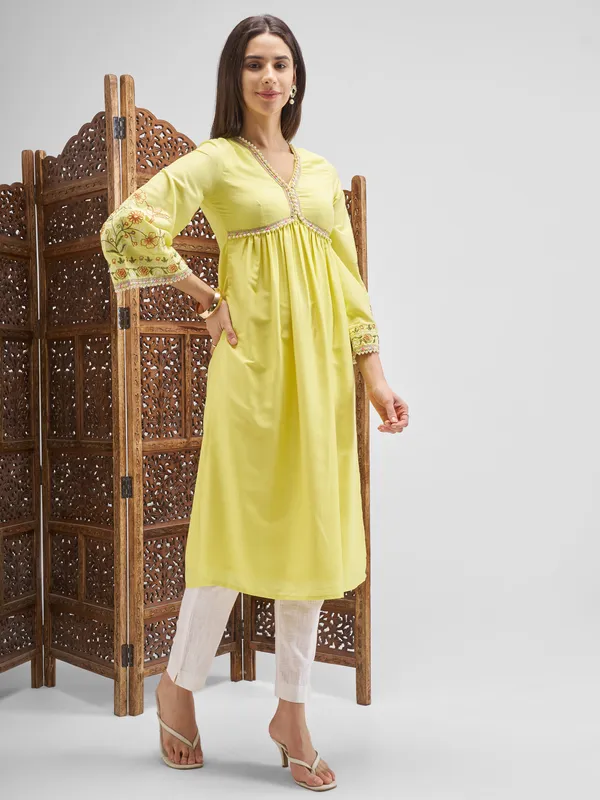 Vishudh Women Yellow Embroidered Anarkali Kurta