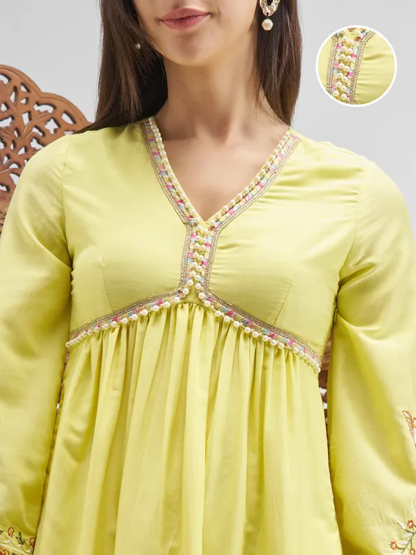 Vishudh Women Yellow Embroidered Anarkali Kurta