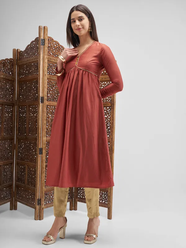 Vishudh Women Rust Embroidered Anarkali Kurta