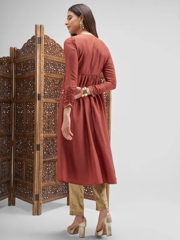 Vishudh Women Rust Embroidered Anarkali Kurta