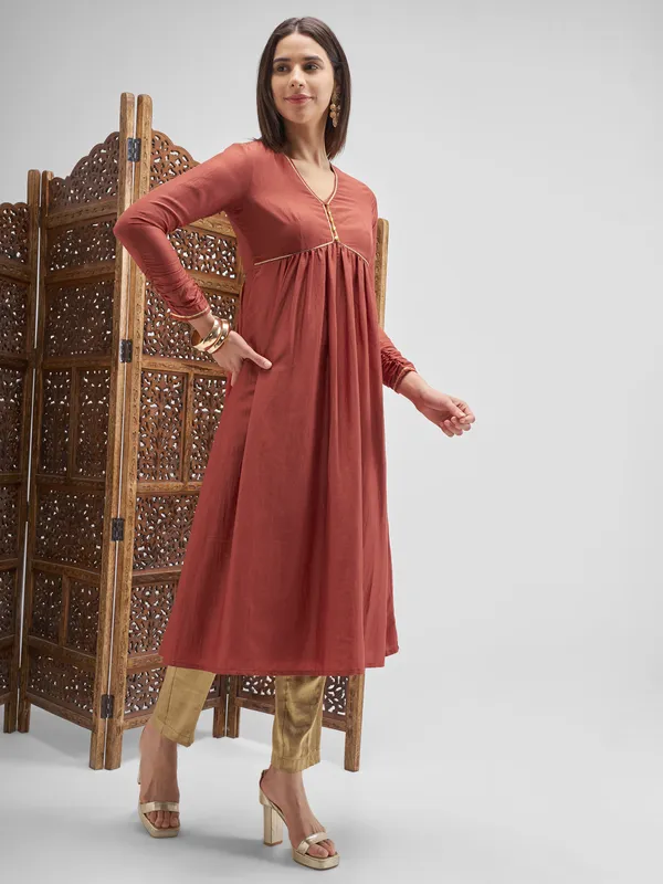Vishudh Women Rust Embroidered Anarkali Kurta