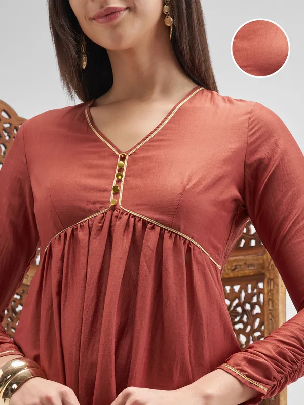 Vishudh Women Rust Embroidered Anarkali Kurta
