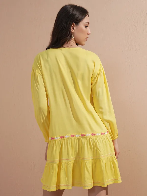 Embroidered Drop-Waist Dress