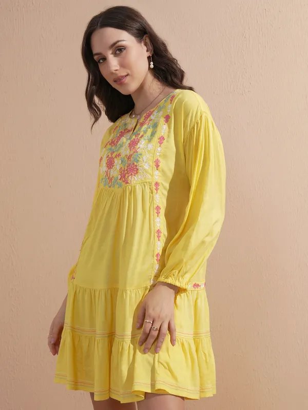 Embroidered Drop-Waist Dress