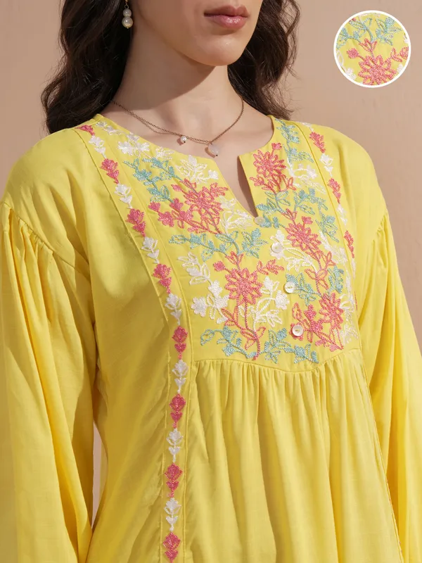 Embroidered Drop-Waist Dress