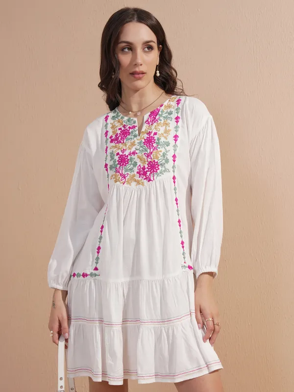 Embroidered Drop-Waist Dress